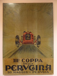 Das Plakat für das 1926 stattgefundene Autorennen der Perugina zeigt deutlich den Einfluss der futuristischen Kunst.